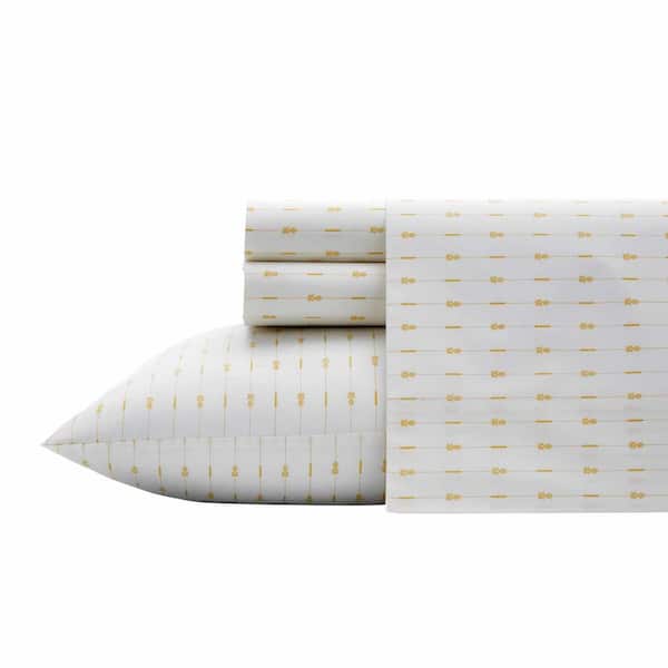 Tommy Bahama Pineapple Pinstripe 4-Piece Yellow Cotton King Sheet Set