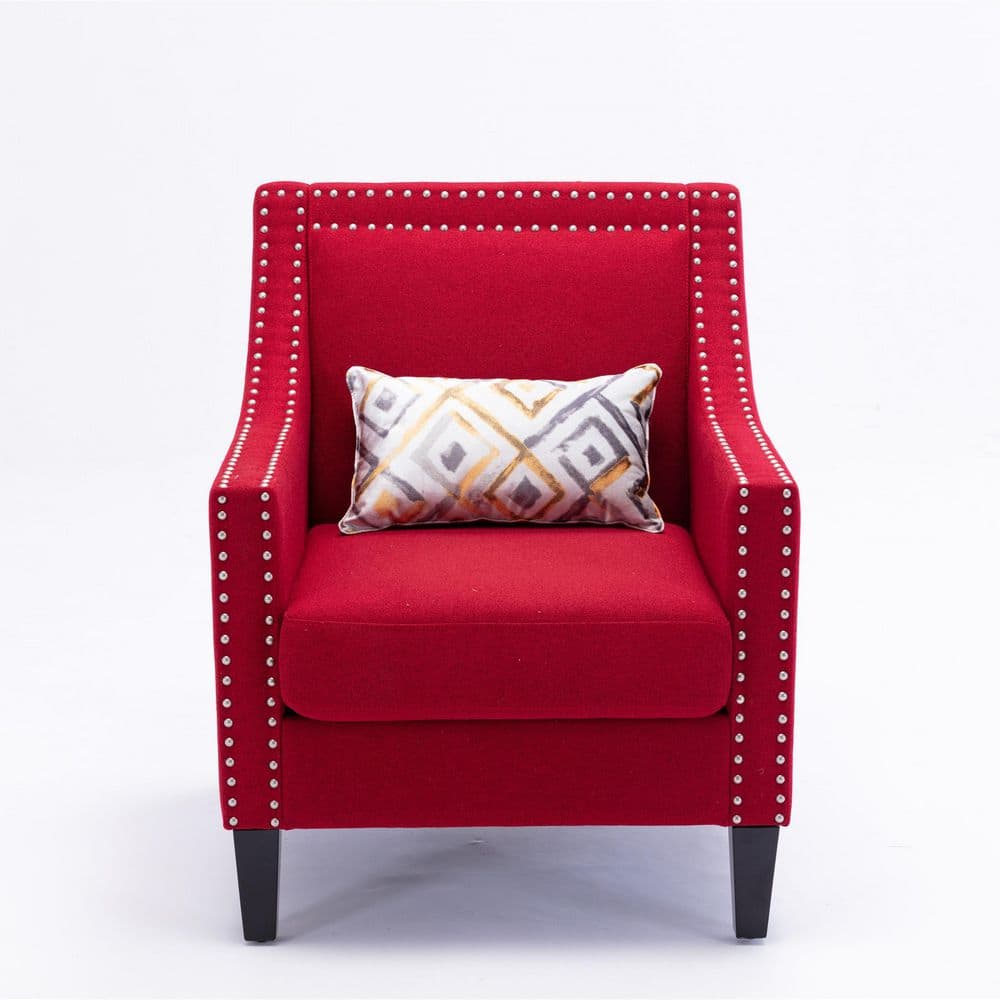ANBAZAR Red Linen Fabric Upholstery Accent Arm Chair (Set of 1