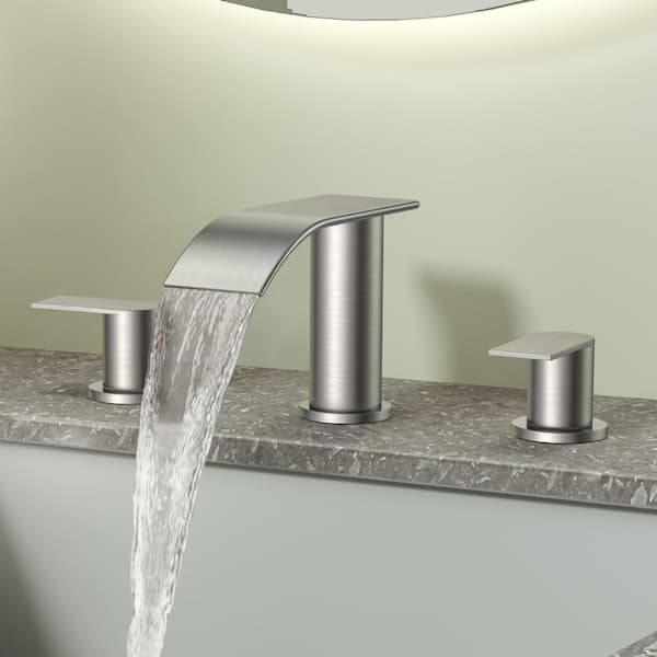 8 in. Widespread Double Handle Bathroom Faucet with Metal Drain in Brushed Nickel