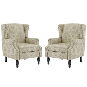 Uixe Navy Blue Floral Pattern Linen Upholstered High Back Accent
