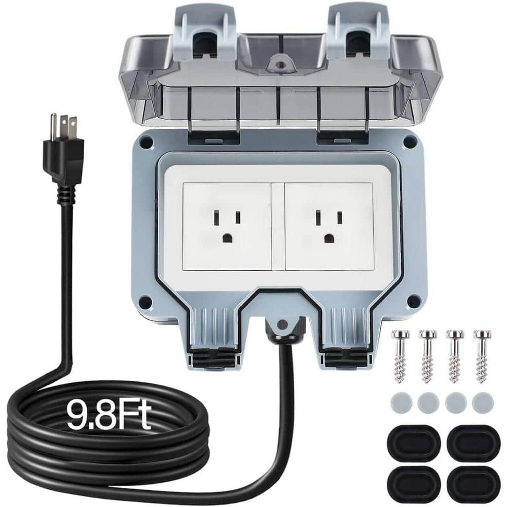 2-Outlet Outdoor Double Plug Extender with 9.8 ft. Extension Cord and Cover
