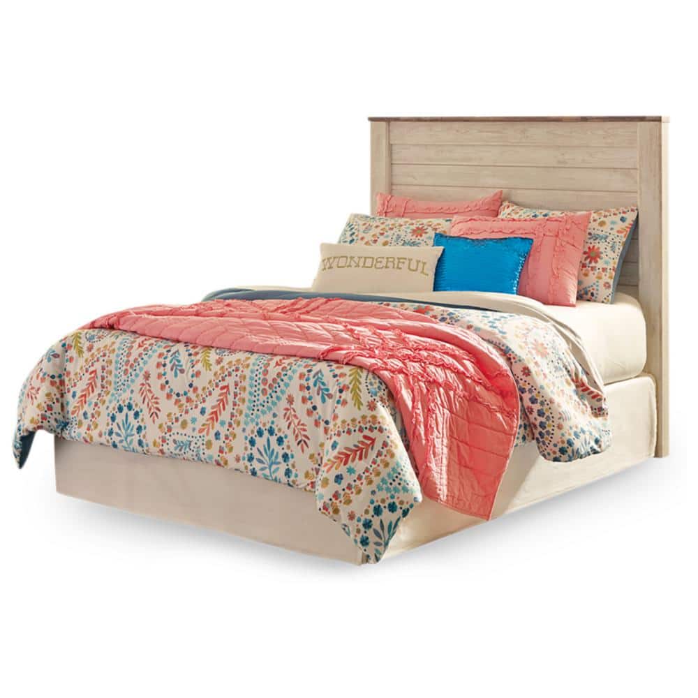 Willowton Whitewash Full Panel Bed with Faux Plank Detailing