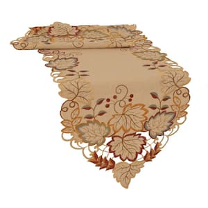 0.1 in. H x 15 in. W x 54 in. D Harvest Verdure Embroidered Cutwork Fall Table Runner
