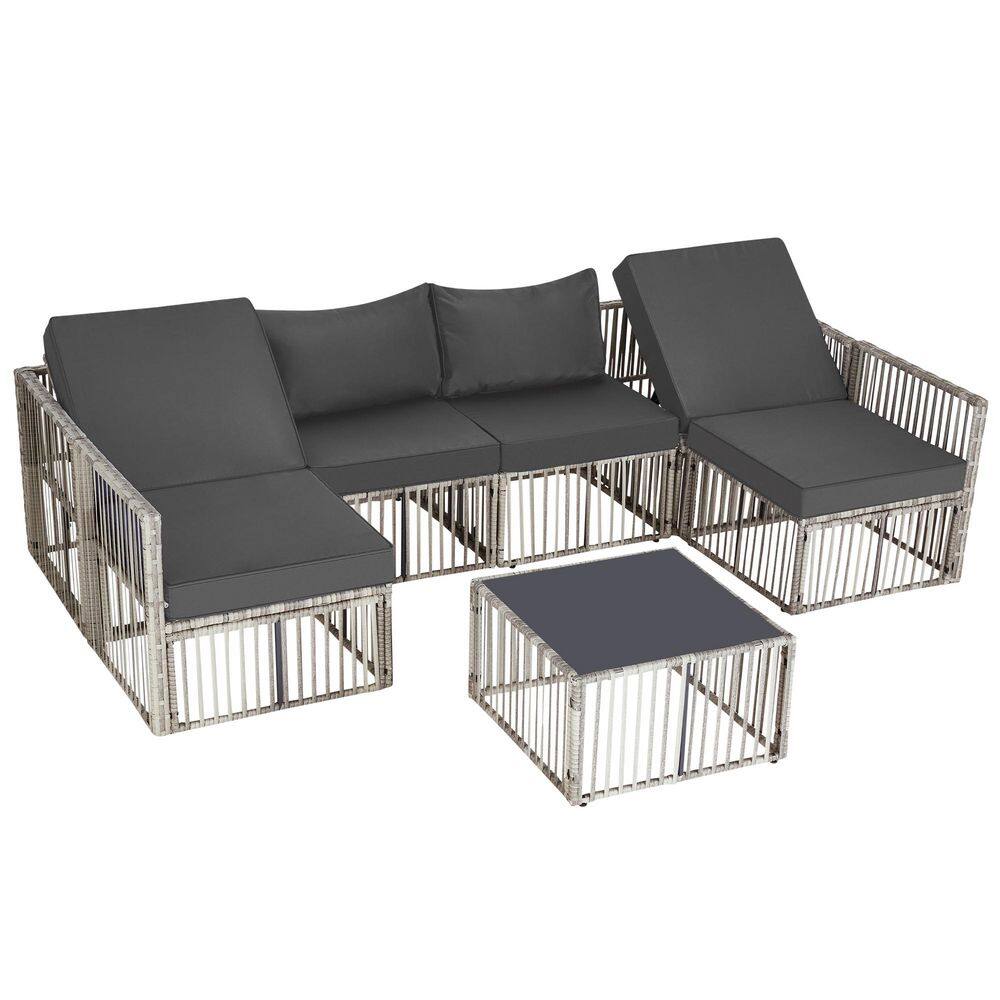 7-Piece Gray Wicker Outdoor Sofa Sectional Set Patio Conversation Set with Gray Cushions, Adjustable Backrests price history on PriceWatchPro