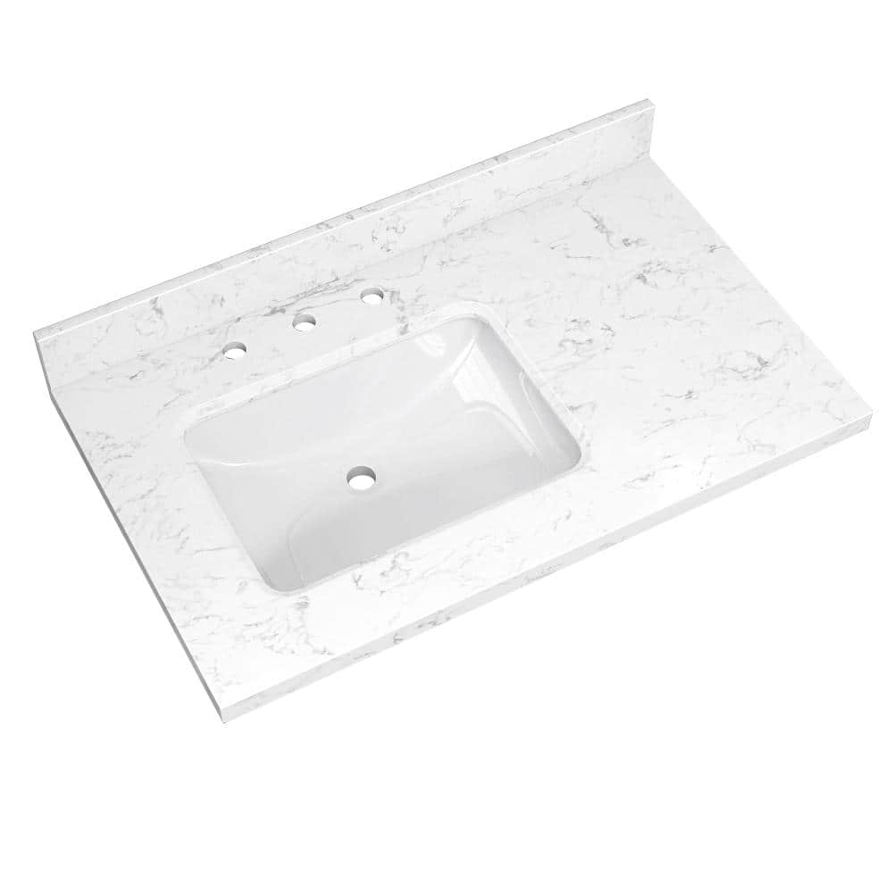 BENTO 36 in. W x 22 in. D Carrara White Engineered Stone Bathroom Vanity Top Left Offset Sink with 4 in. Backsplash price history on PriceWatchPro