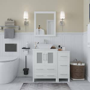 Ravenna 36 in. W x 18.5 in. D x 36 in. H Single Sink Bathroom Vanity in White with Engineered Marble Top and Mirror