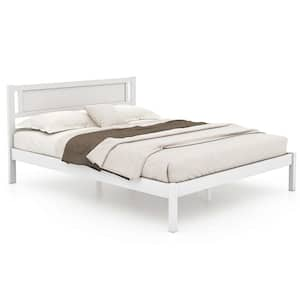 White Wood Frame Queen Platform Bed with Storage