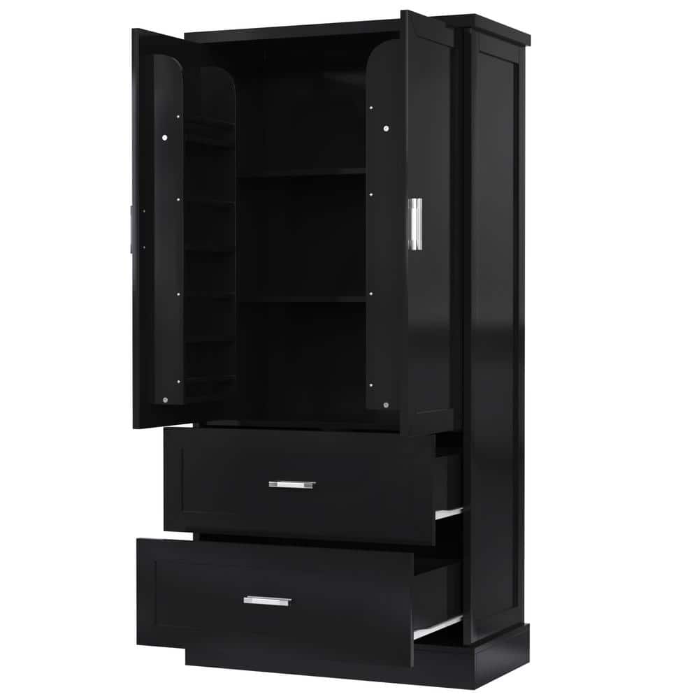 31.3 in. W x 16 in. D x 64 in. H Black MDF Bathroom Linen Cabinet with 2-Do