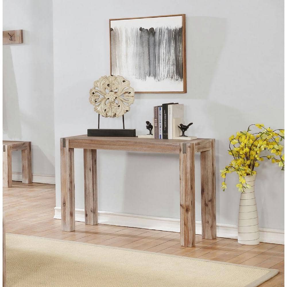 Woodstock Acacia Wood and Bronze Media Console Table, Brushed Driftwood
