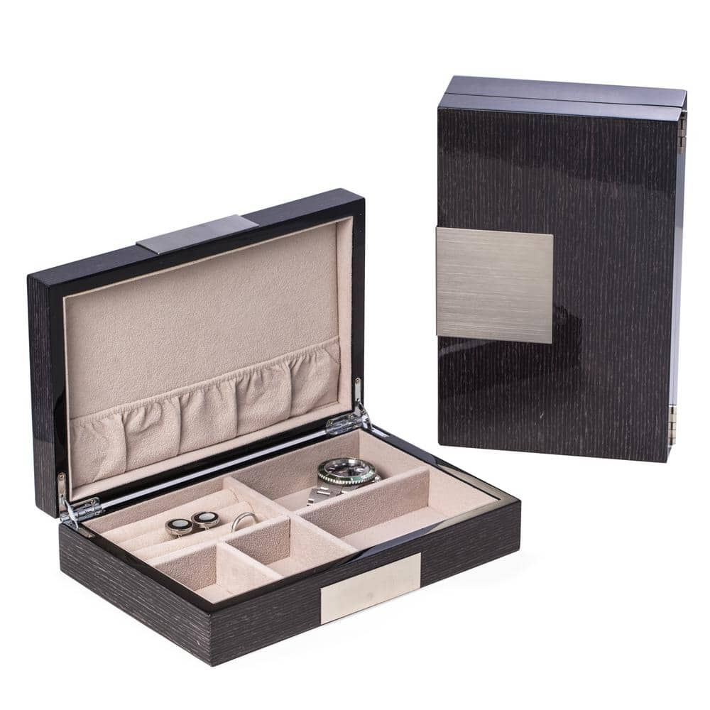 Lacquered Steel Gray Wood Valet Box