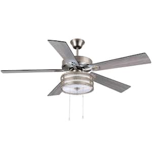 52 in. Indoor Satin Nickel Tiffany Glam Style Ceiling Fan with Light Kit