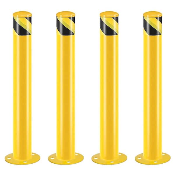 42 in. H x 3.5 in. D Yellow Steel Safety Bollard Post with Anchor Bolts for Garage or Parking Lot (Set of 4)