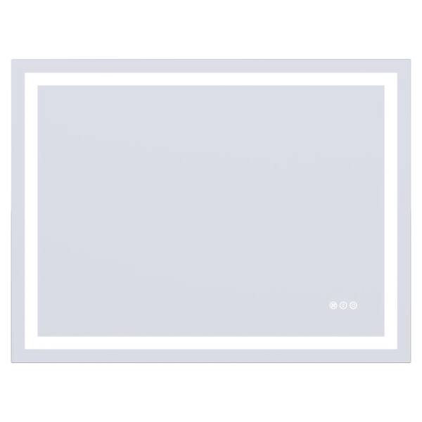 Snow White Aluminium 40 in W x 30 in. H LED Rectangular Frameless Mirror for Bedroom, Living Room
