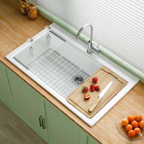 Jasmie Workstation 36 in. Drop-In Kitchen Sink 1 Faucet Hole