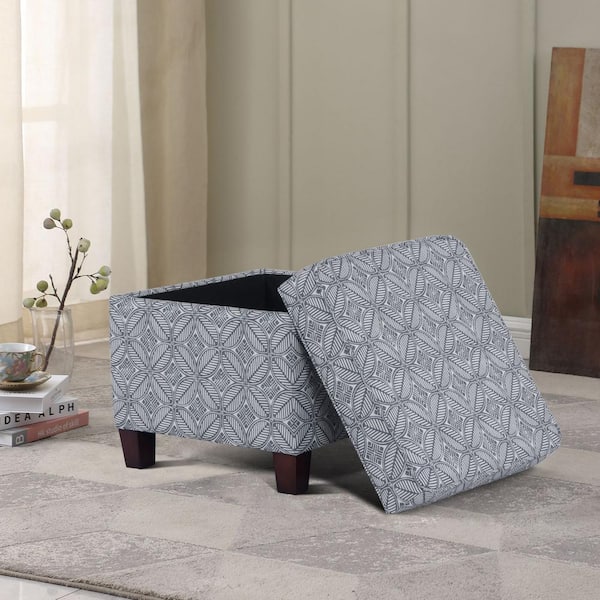 Homepop Indigo Print Upholstered Square Storage Ottoman