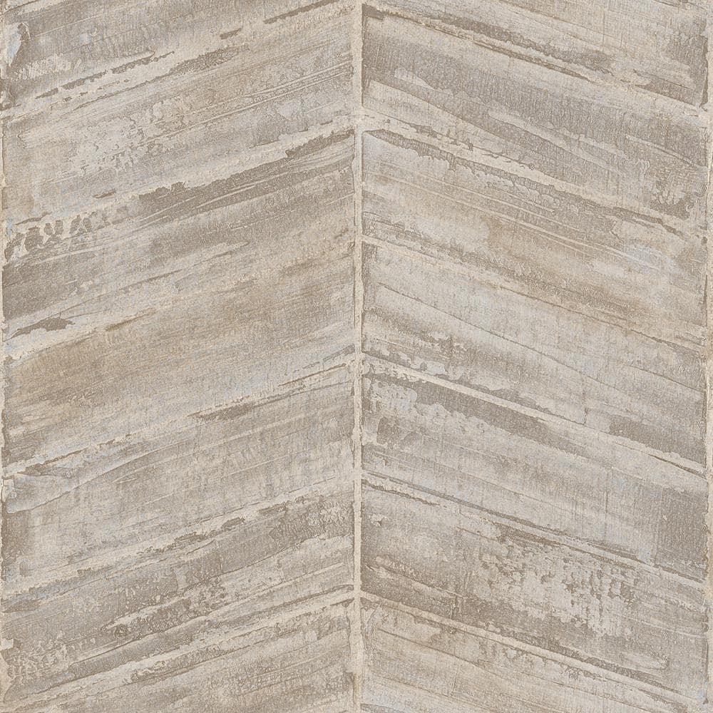 Ambiance Brown/Blue Metallic Textured Geometric Wooden Chevron Vinyl Non-Pa