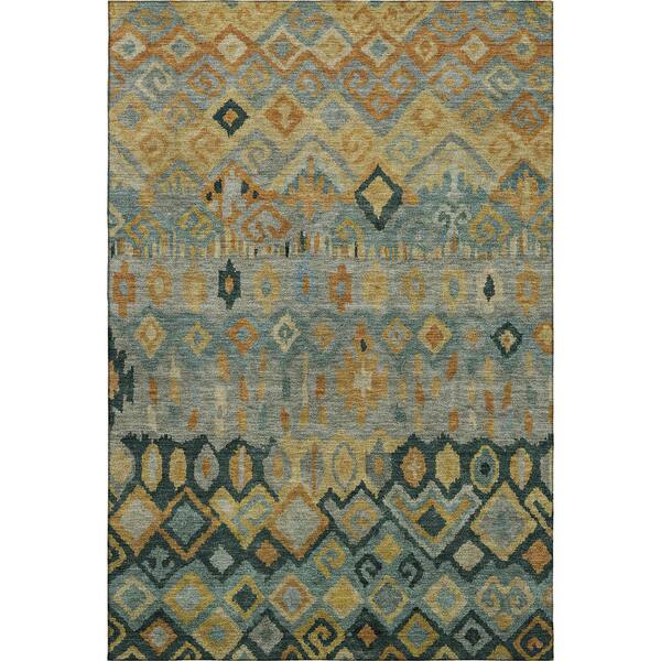 Mayfield Premium Machine Washable Abstract AMF2303 Green 10 ft. x 14 ft. Area Rug