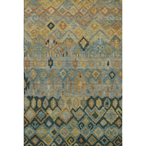 Mayfield Premium Machine Washable Abstract AMF2303 Green 5 ft. x 7 ft. 6 in. Area Rug