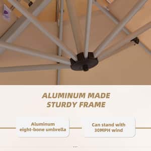9 ft. x 11 ft. All-aluminum 360° Rotation Silvery Cantilever Outdoor Patio Umbrella in Beige with Beige Cover