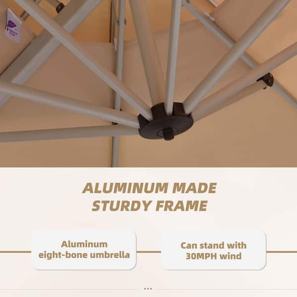 11 ft. Square Double-Top Aluminum Umbrella Cantilever Patio Umbrella in Beige