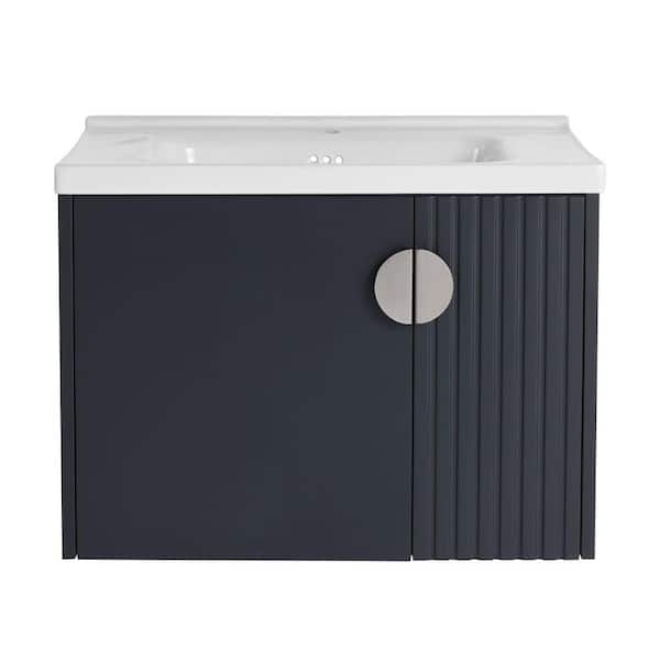 Modland Yunus 27 in. W x 18 in. D x 20 in. H Single Sink Floating Bath Vanity in Black with White Ceramic Top