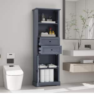 22 in. W x 12 in. D x 66 in. H Gray Wood Linen Cabinet with Drawers and Adjustable Shelf