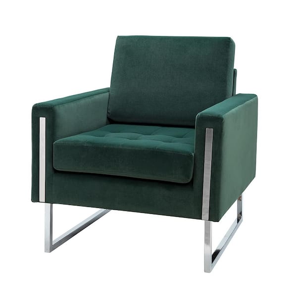 JAYDEN CREATION Dardanus Modern Green Velvet Club Chair with Embedded Metal Armrests
