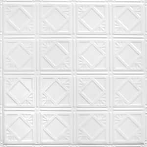 Pattern #19 24 in. x 24 in. Bright White Satin Tin Wall Tile Backsplash Kit (5 pack)