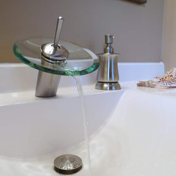 Brushed Nickel Bathroom Sink Faucet Waterfall Single Handle Countertop Lavatory 