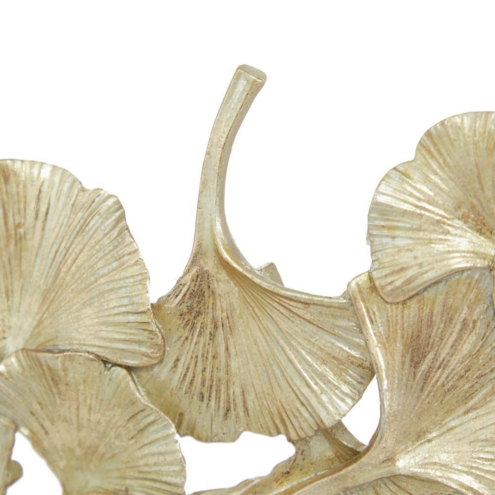 Gold Resin Floral Sculpture with Black Base, 17" Height