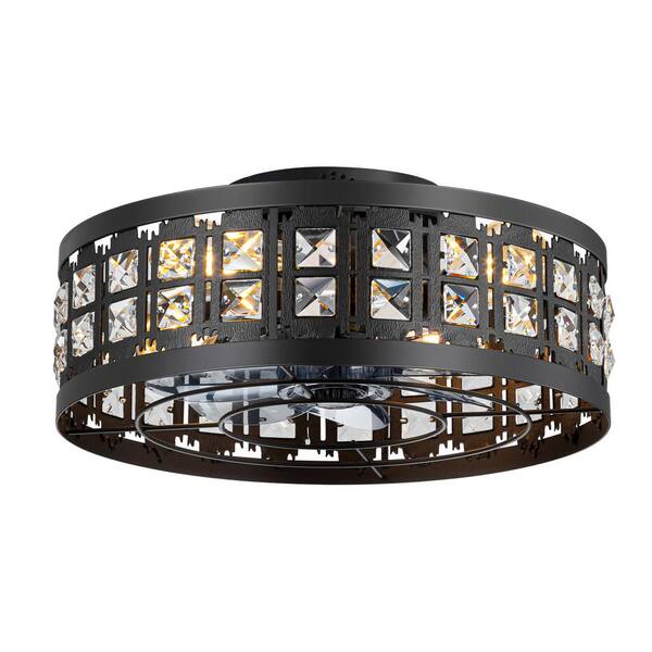 Breezary Webb 16.5 in. Indoor Black Flush Mount Ceiling Fan with Sparkling Light Kit, 6-Speed DC Motor and Remote Control