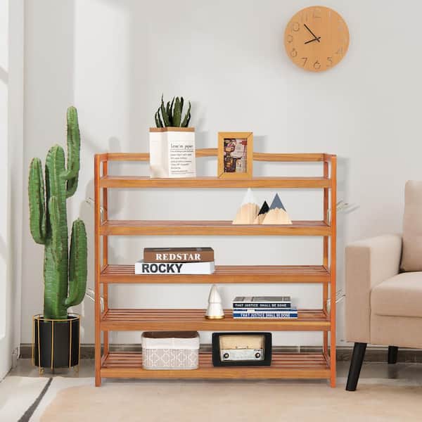 32.5 in. H 15-Pair Wood Shoe Rack 5-Tier Freestanding Large Shoe Storage Organizer Heavy-Duty