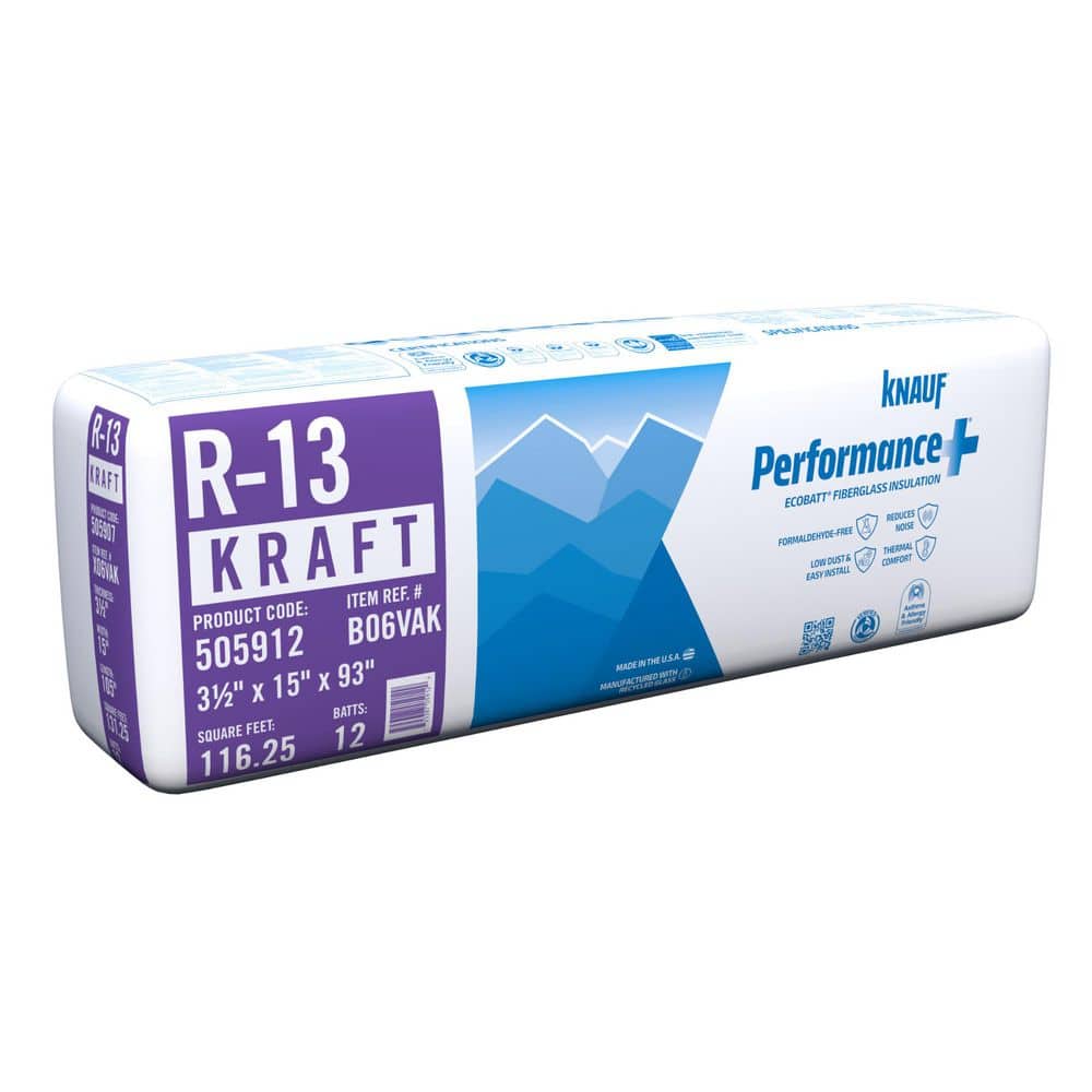 Knauf Insulation R13 Kraft Faced 15 in. x 93 in. Precut Fiberglass