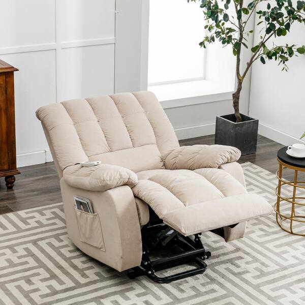 Alahomora Velvet Chaise Lounge, Lounge Recliner Chair with Thick Padded Back  Cushion for Living Room (Beige) 