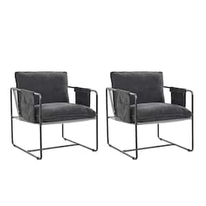 Pablo Grey Polyester Accent Chair Set of 2 with Storage Pocket