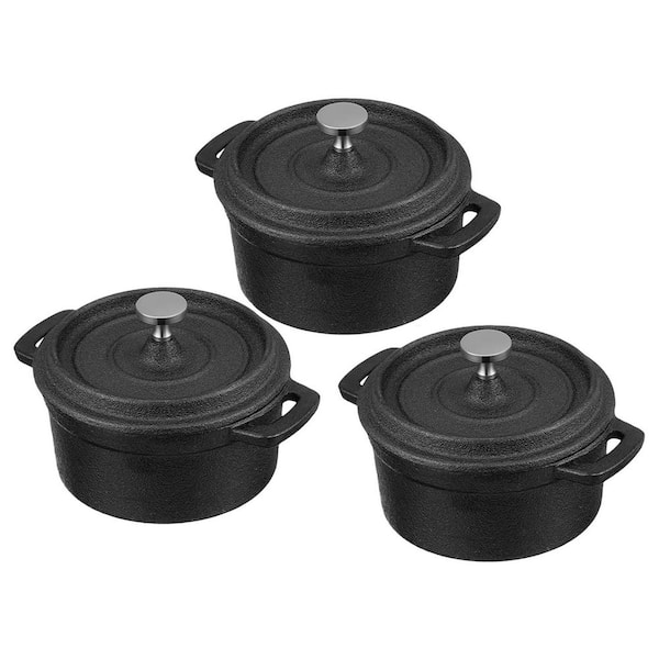 0.63 qt. Mini Round 20 oz Cast Iron Dutch Oven Pot with Lid in Black for Stovetop Cooking Baking Roasting 4-Piece
