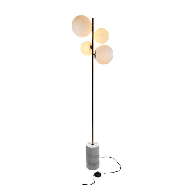 EQLight Kinich 62 in. Brass Floor Lamp with White Glass Shade