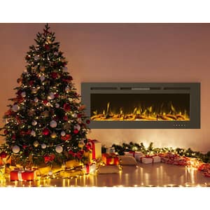 5440 BTU 60 in. Electric Fireplace Wall-Mount or Recessed 10 Ember Colors, 3 Media-Touch Screen and Remote in Black