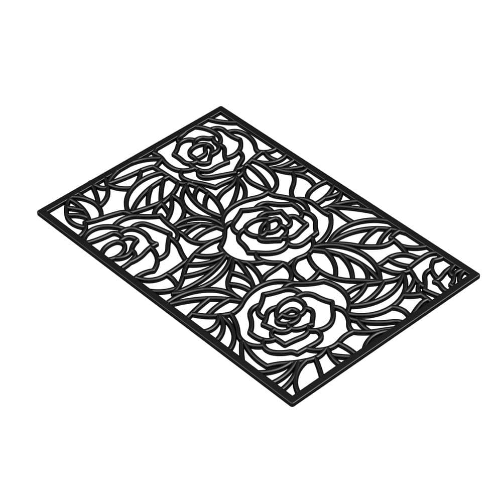 Black Rose Rubber Non-Slip Indoor Outdoor Doormat