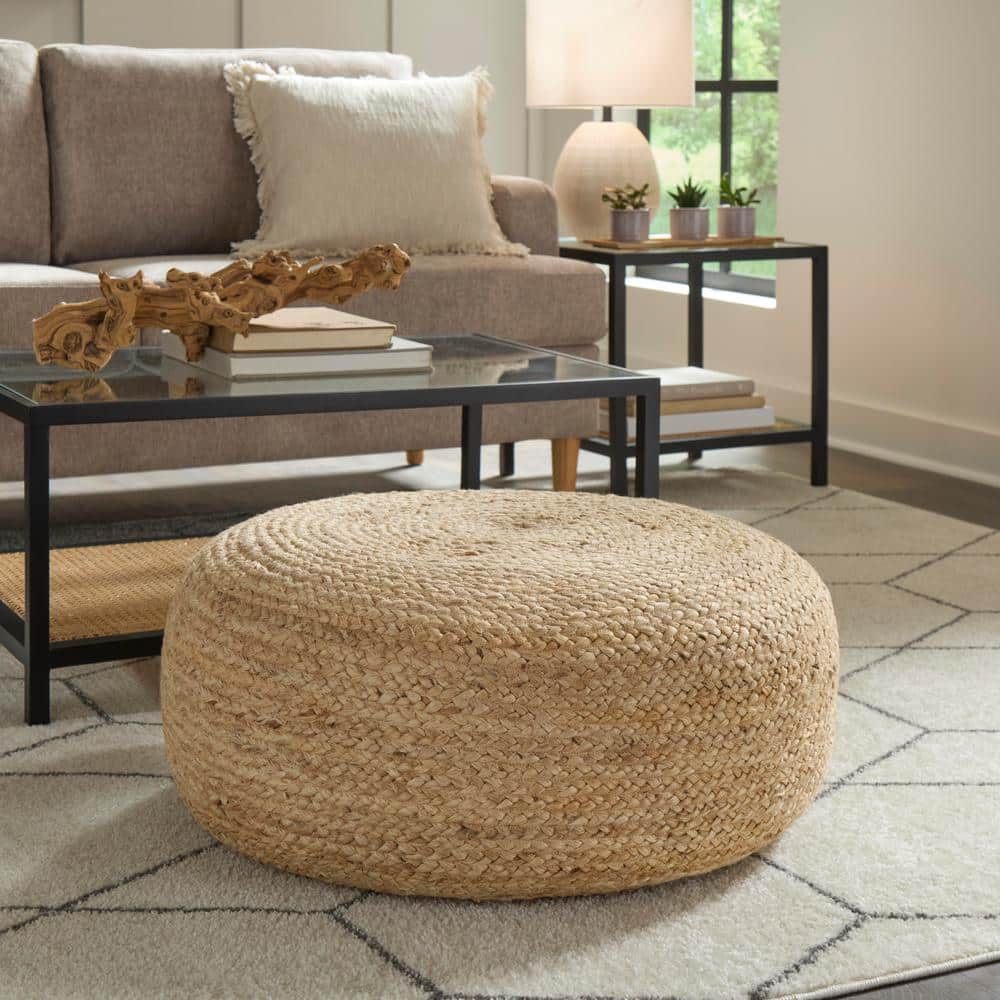 Home Decorators Collection Braided Natural Jute Large Round Pouf Ottoman AXCPFHD 004 The Home Depot