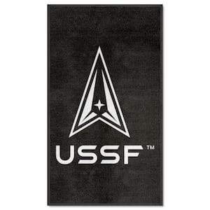 Black 3' x 5' U.S. Space Force High-Traffic Indoor Mat with Durable Rubber Backing Tufted Solid Nylon Rectangle Area Rug