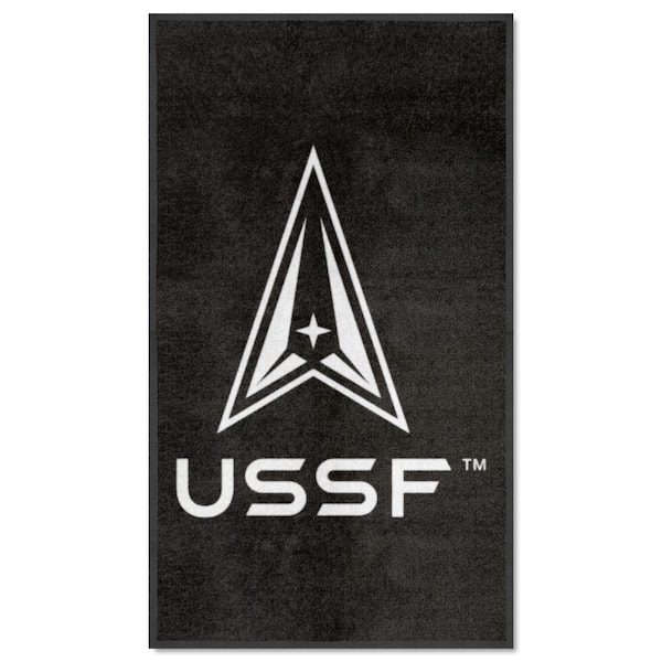 FANMATS Black 3' x 5' U.S. Space Force High-Traffic Indoor Mat with Durable Rubber Backing Tufted Solid Nylon Rectangle Area Rug
