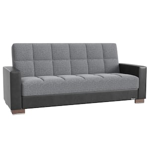 Basics Collection Convertible 87 in. Grey/Black Polyester 3-Seater Twin Sleeper Sofa Bed with Storage