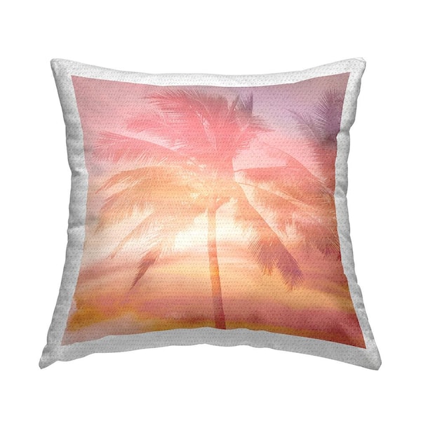 Stupell Industries Summer Sunset Palm Trees Pink Square Outdoor Throw Pillow