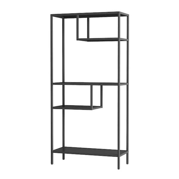Otryad Kitchen Pantry, Modern Storage Shelf with 4 Compartments&Metal Legs, Freestanding Display Shelves for Living Room, Black