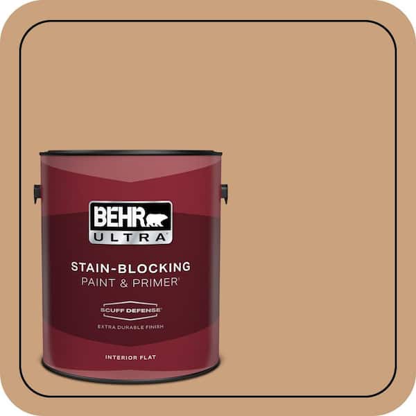 BEHR ULTRA 1 gal. #270F-4 Peanut Butter Extra Durable Flat Interior Paint & Primer