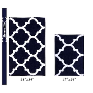 Marrakesh Collection 2-Piece Navy 100% Polyester 17 in. x 24 in., 21 in. x 34 in. Bath Rug Set