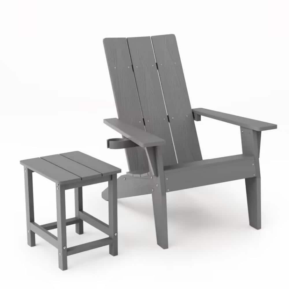 Oversize Modern Grey Plastic Outdoor Patio Adirondack Chair with Square Side Table price history on PriceWatchPro