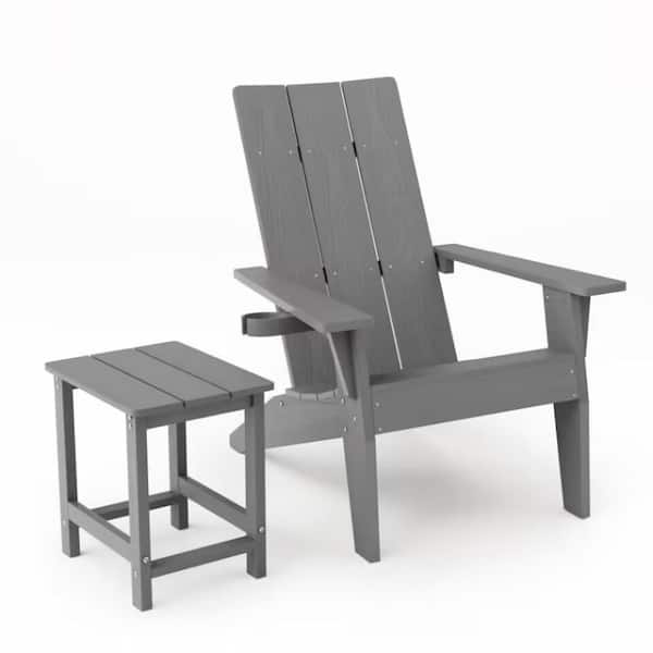 Mximu Oversize Modern Grey Plastic Outdoor Patio Adirondack Chair with Square Side Table
