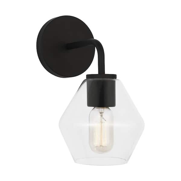 Generation Lighting Jett 6 in. 1-Light Midnight Black Transitional Dimmable indoor Bathroom Vanity Light with Clear Glass Shade